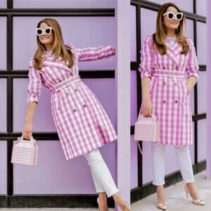 J. Crew Blogger Favorite Purple Icon Belted Trench Oversized Gingham Plaid sz 10